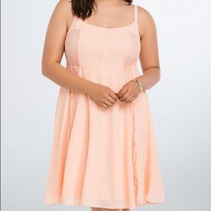 Torrid Georgette Coral Lace Insert Midi Dress